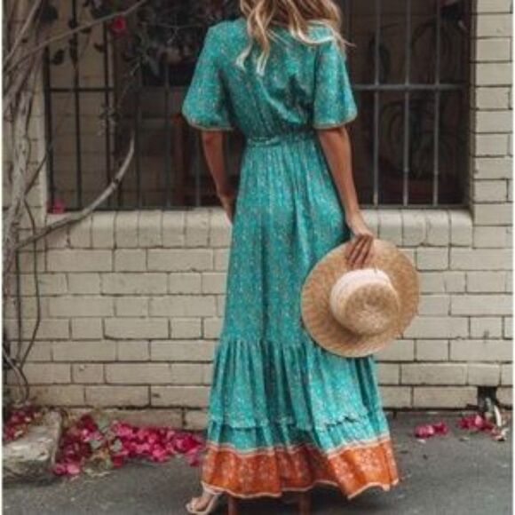 Boho Short Sleeve Loose Maxi Dresses Casual Long Dresses - Picture 1 of 13